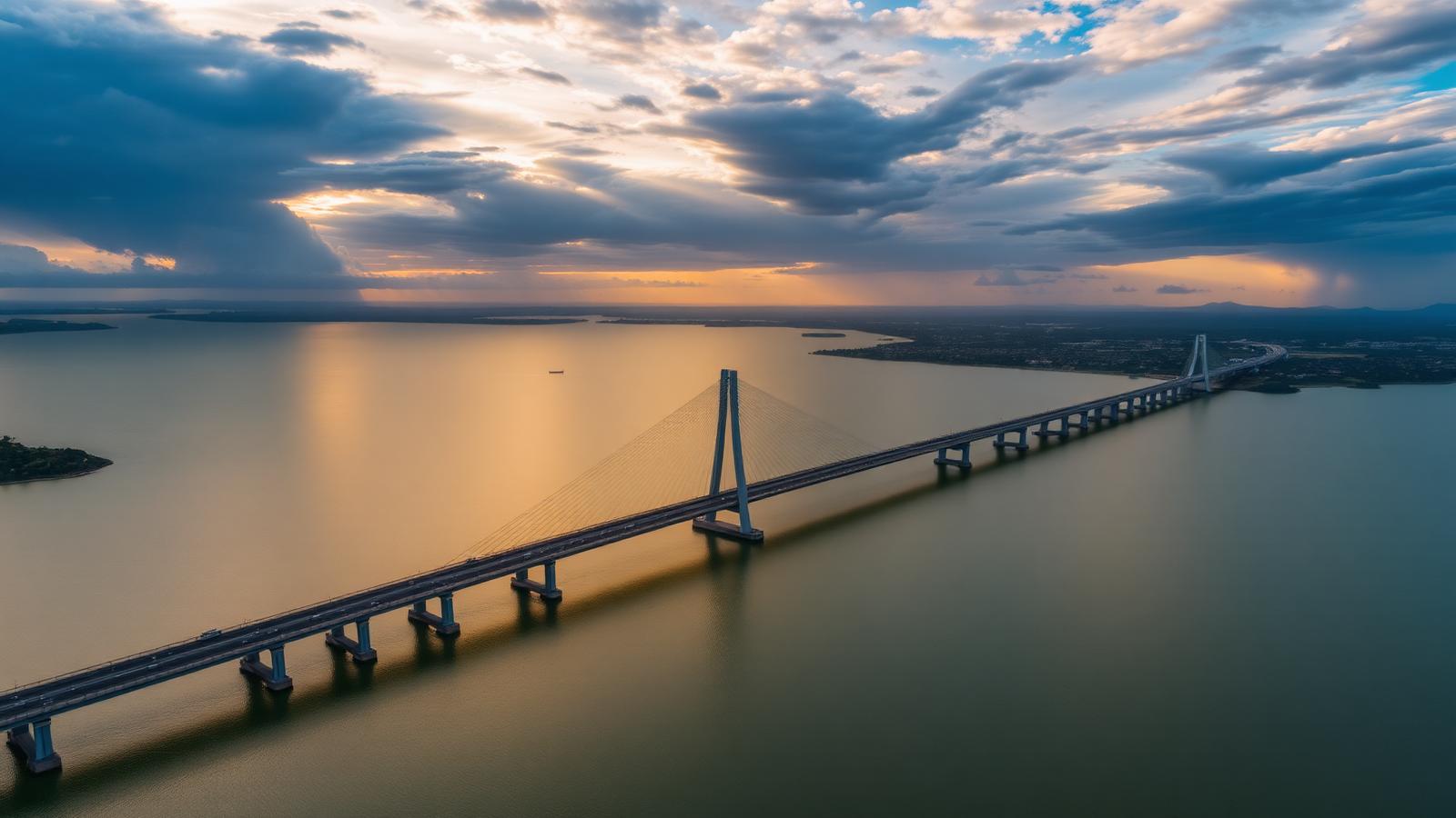 Vista aérea da Ponte Anita Garibaldi em Laguna, Santa Catarina